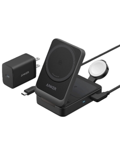 Anker Maggo Wireless Charging Station (15W Foldable 3-in-1) Bundle Cable and Charger Black