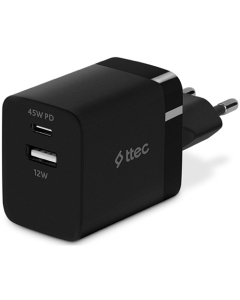 Ttec SmartCharger Duo 45W Travel Fast Charger USB-C+USB-A Black 2SCP02S