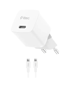 Ttec SmartCharger GAN 20W PD Travel Fast Charger + USB-C to USB-C 60W Cable 2SCG20CB