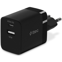 Ttec SmartCharger Duo 45W Travel Fast Charger USB-C+USB-A Black 2SCP02S