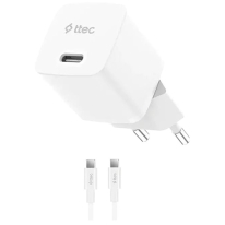 Ttec SmartCharger GAN 20W PD Travel Fast Charger + USB-C to USB-C 60W Cable 2SCG20CB
