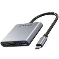 Cabletime 3 in 1 USB-C To HDMI 4K/30HZ USB3.0 USB-C PD 0.15M Black (CT-C160-PU31-CMHD31-S0.15)