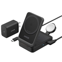 Anker Maggo Wireless Charging Station (15W Foldable 3-in-1) Bundle Cable and Charger Black