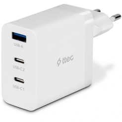 Ttec SmartCharger Trio GAN 65W Travel Fast Charger 2 USB-C + USB-A White 2SCG03B