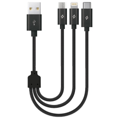 Ttec Alumicable Trio Charge Data Mini Cable Type-C Lightning Micro USB 30cm Black 2DK31