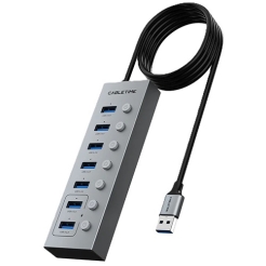 Cabletime 7 in 1 USB-A To 7×USB-A 3.0 5GBPS Chipset 2×GL3510 Aluminum 1m Gray (CT-HUBU7-AG)