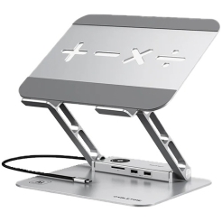 CABLETIME Laptop Stand with 8-in-1 Hub HDMI USB3.0 USB2.0 Silver (CT-LS08H-AS)