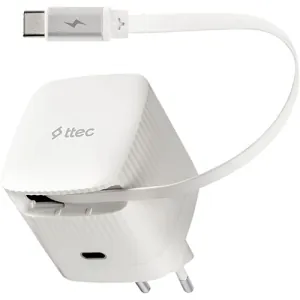 Ttec SmartCharger Gan 65W OD Travel Fast Charger USB-C+Built-in PD 65W USB-C Charging Cable 70cm White 2SCG05B