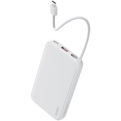 Aukey PB-Y53 15W 10000mAh Power Bank with Built-in USB-C Cable White