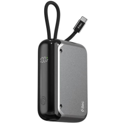 Ttec ReCharger LCD 10000mAh PD 30W Power bank with Built-in USB-C Cable Gray