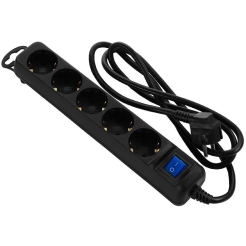  2E POWER STRIP 5XSCHUKO WITH SWITCH 3G 1.5MM 1.5m BLACK (2E-U05ES15M1.5BK)